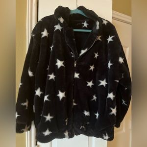 Storia black & white star faux fur zipped jacket size small